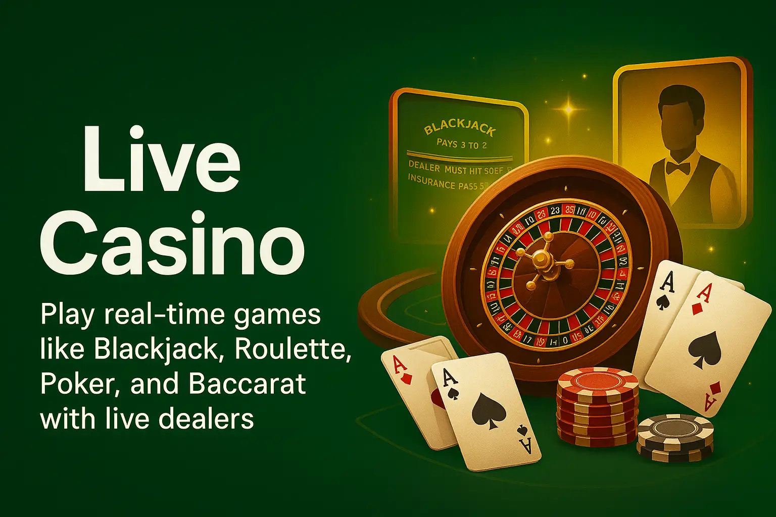 Real-time live dealer games like Blackjack, Roulette, and Poker on Pmbet Zambia