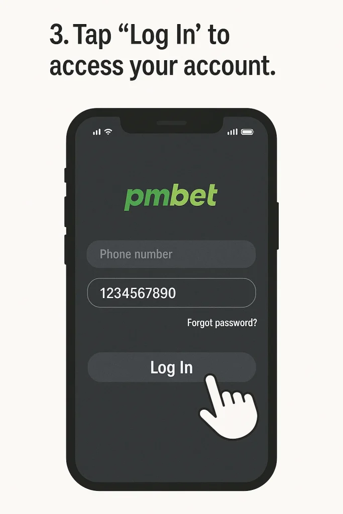Log in to Pmbet Zambia app on Android or iOS Step3