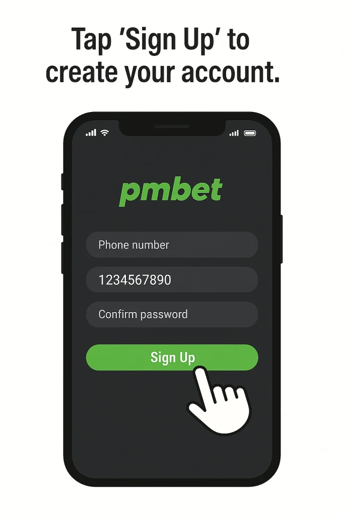 Register with Pmbet Zambia account on mobile app Step2