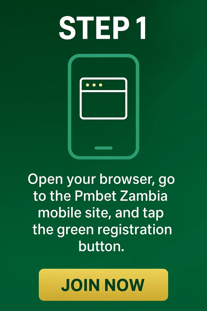 Register on Pmbet Zambia using mobile browser Step1