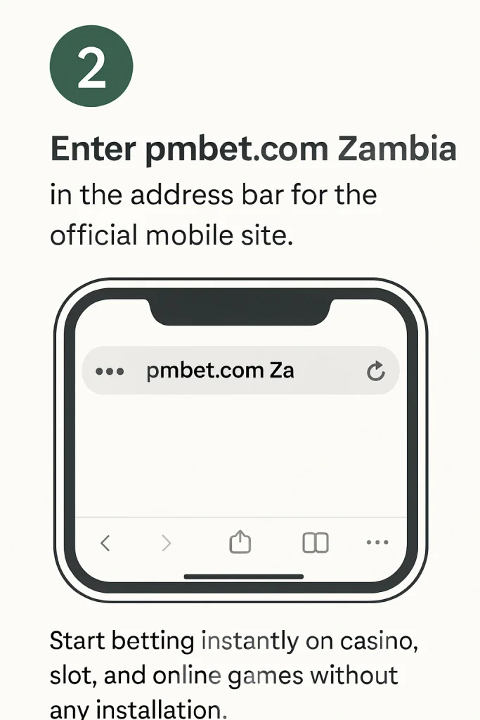 Access Pmbet Zambia mobile version for casino, slots, and online betting Step2